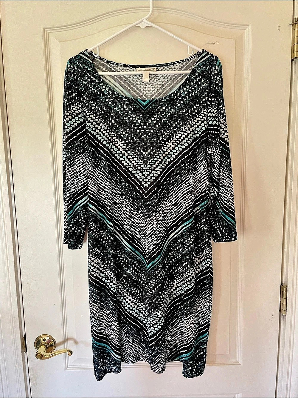 Dana Buchman Geometric Midi Dress in Black & White Size Large